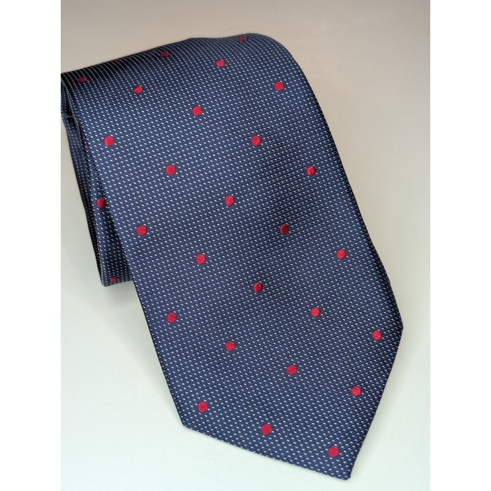Michael Michael Kors Mens Navy Blue Red Polka Dot Silk Blend Necktie